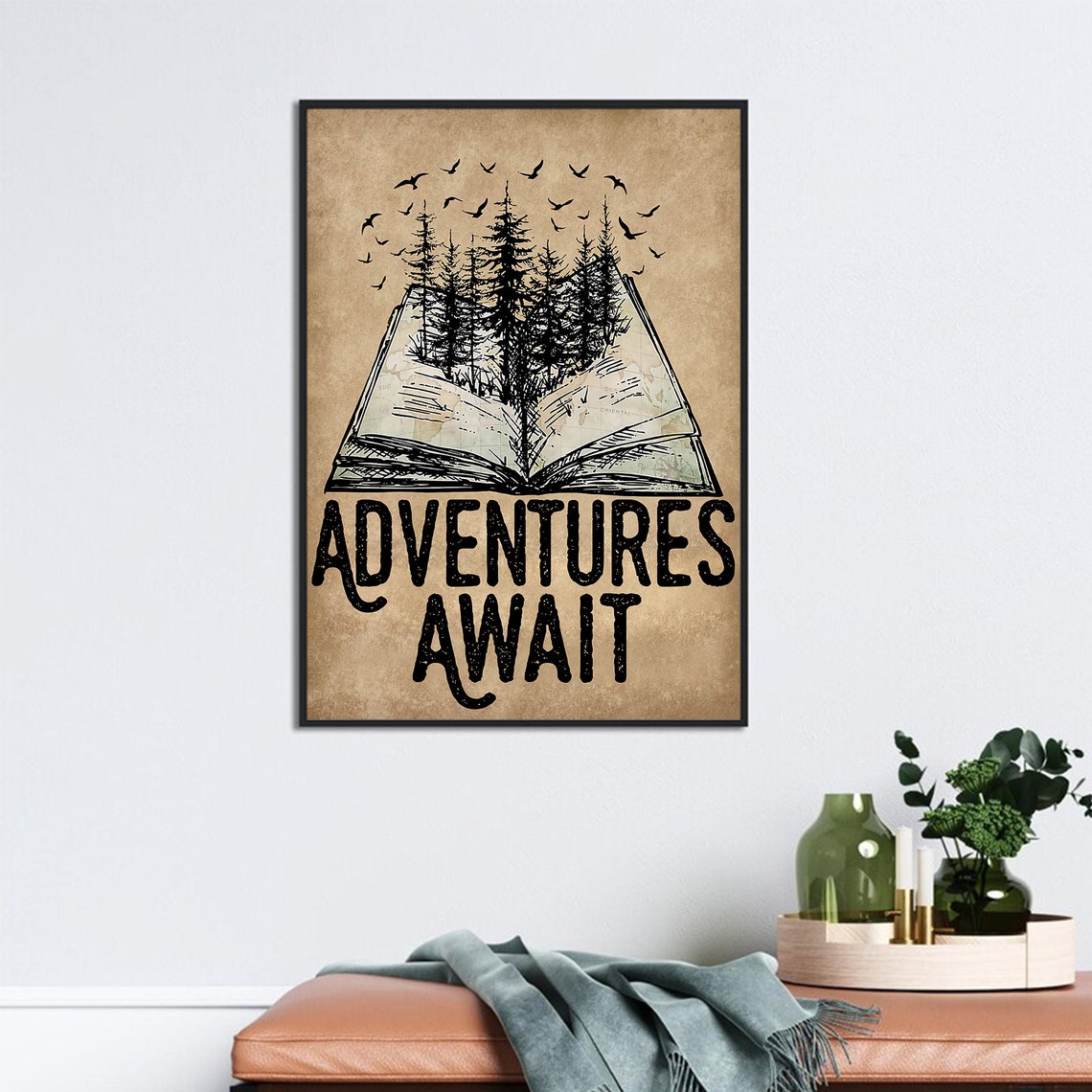 Adventures Await Forest Book Reading Inspirational Quote Poster - Image 3