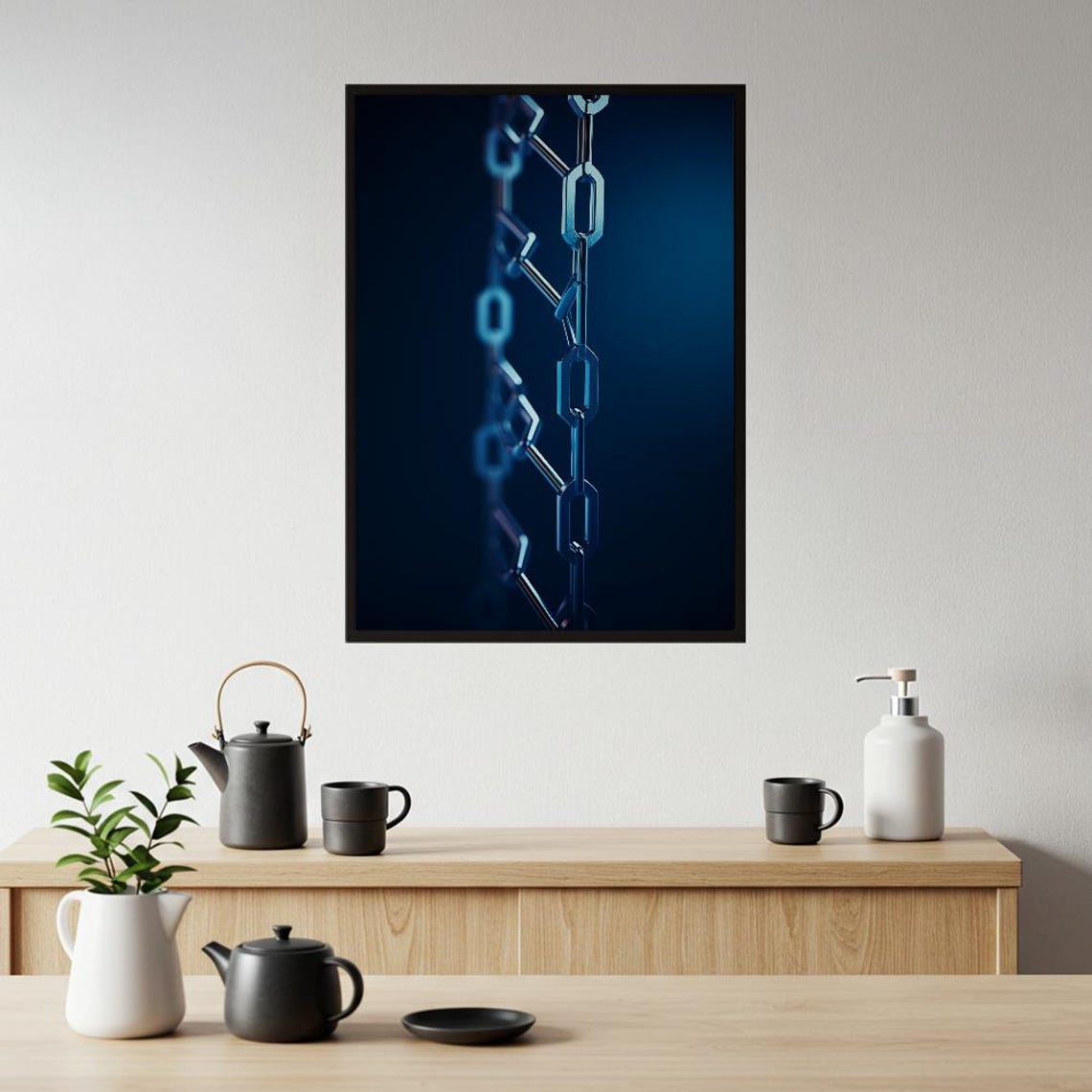 Metallic Chain Links on Deep Blue Tech Futuristic Industrial Poster