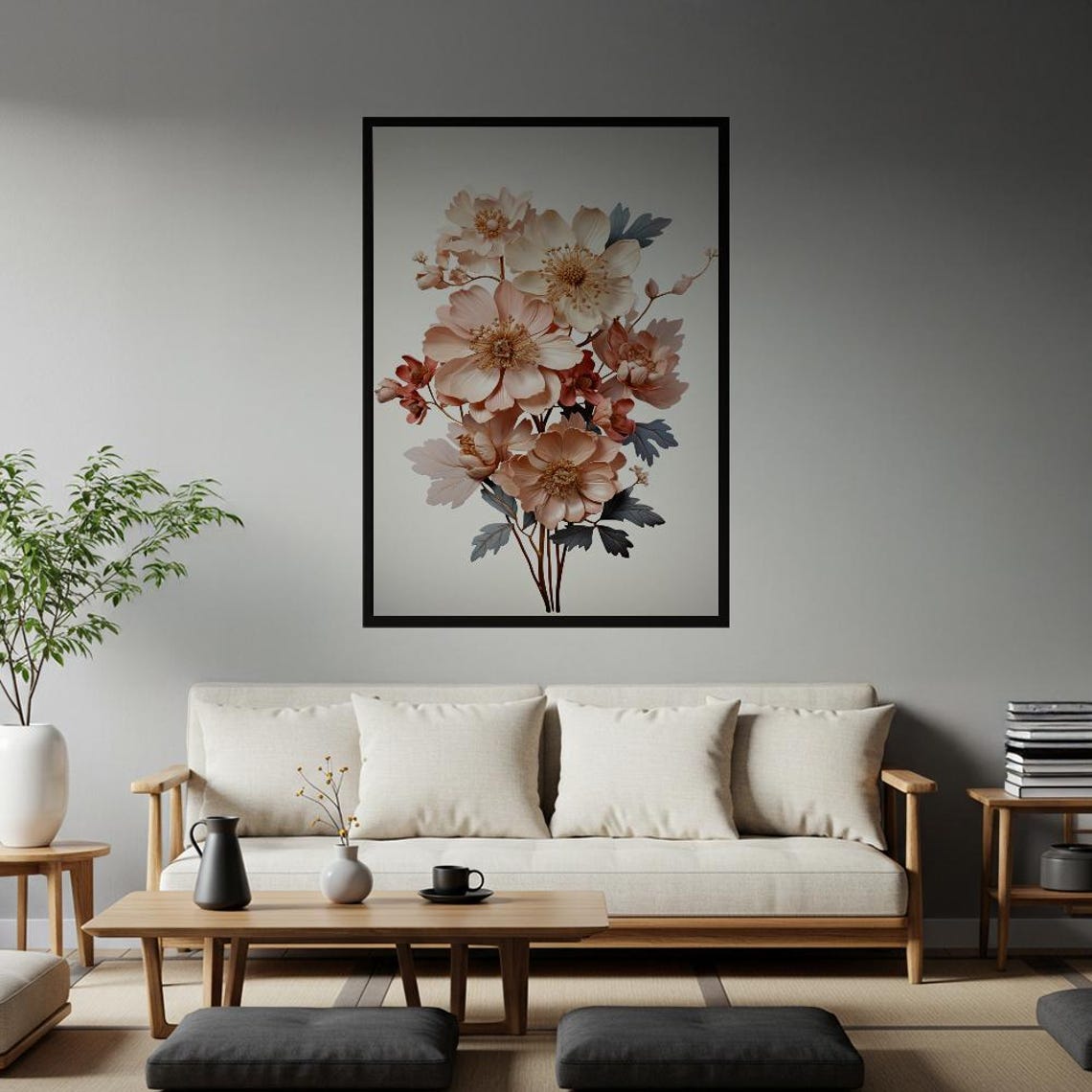 Floral Whisper Blush Pink Bouquet Pastel Botanical Minimalist Wall Art