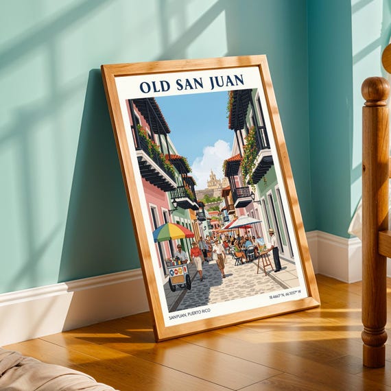Old San Juan Poster Colorful Puerto Rico Travel Illustration