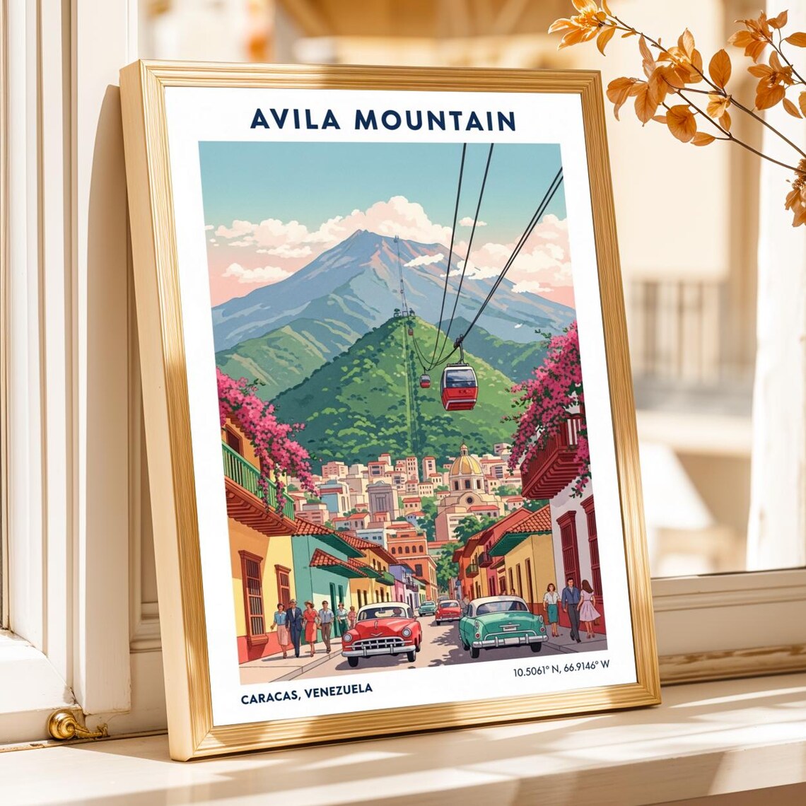 Avila Mountain Caracas Venezuela Cable Car Vintage Travel Poster