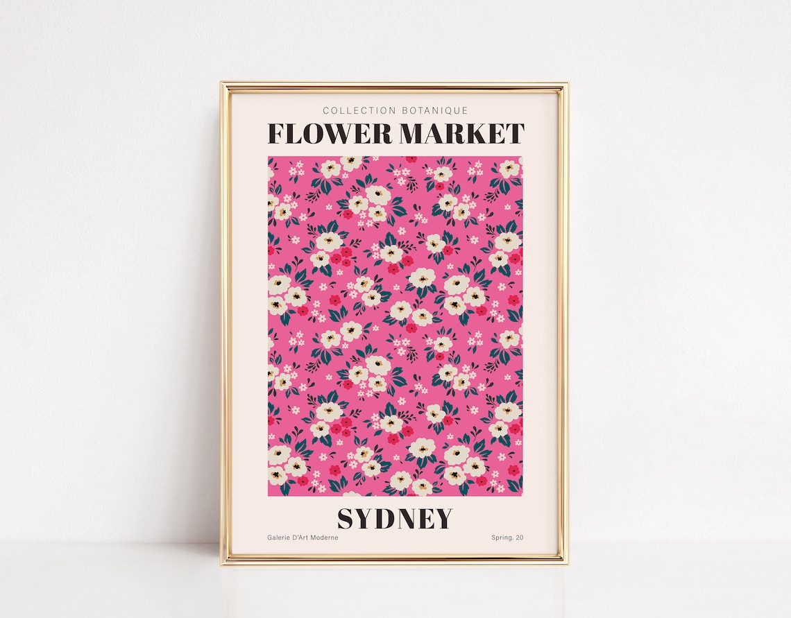 Sydney Flower Market Pink Floral Retro Botanical Wall Poster