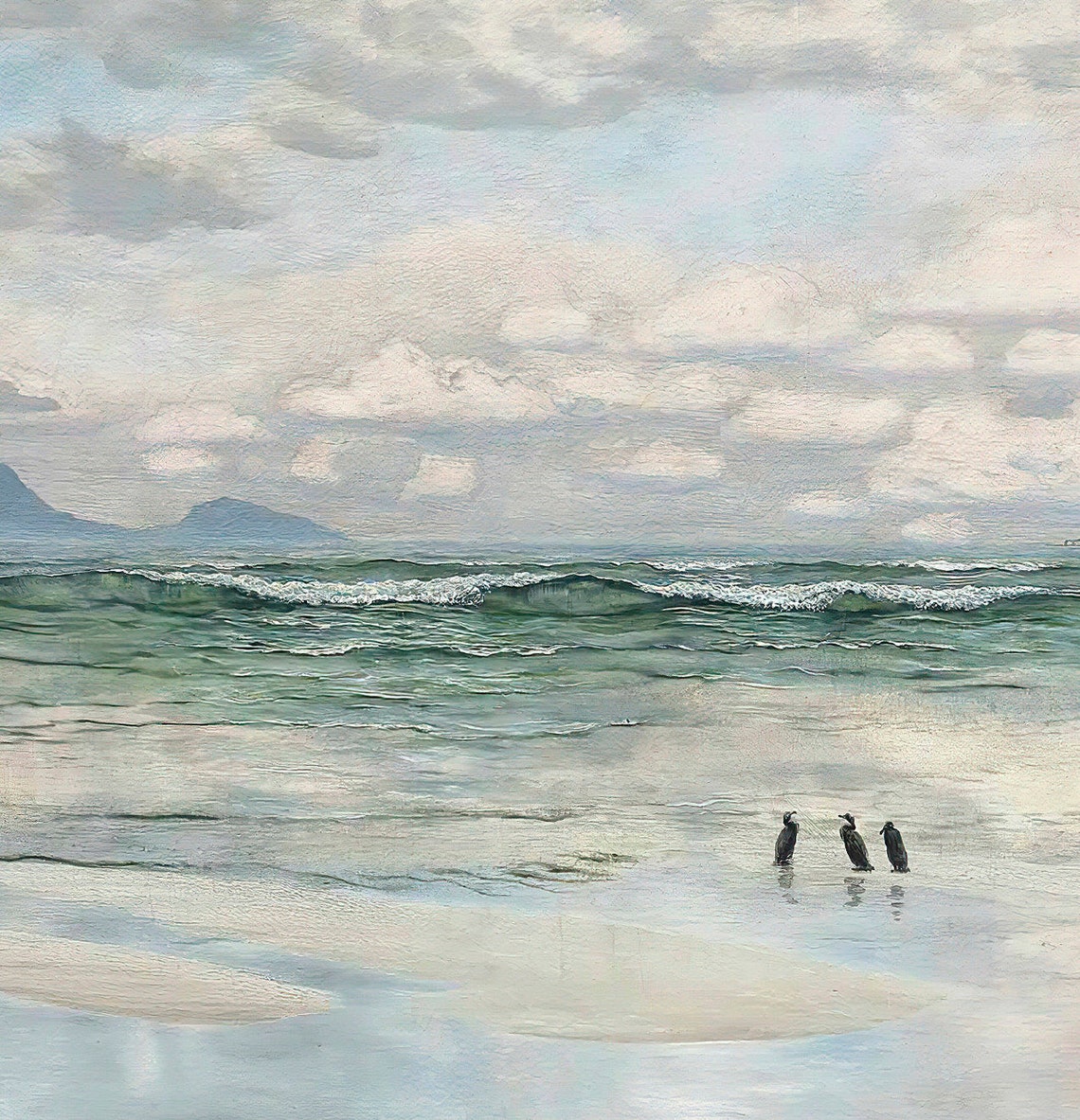 Cloudy Vintage Coastal Seascape with Seabirds Calm Art Poster - Image 3