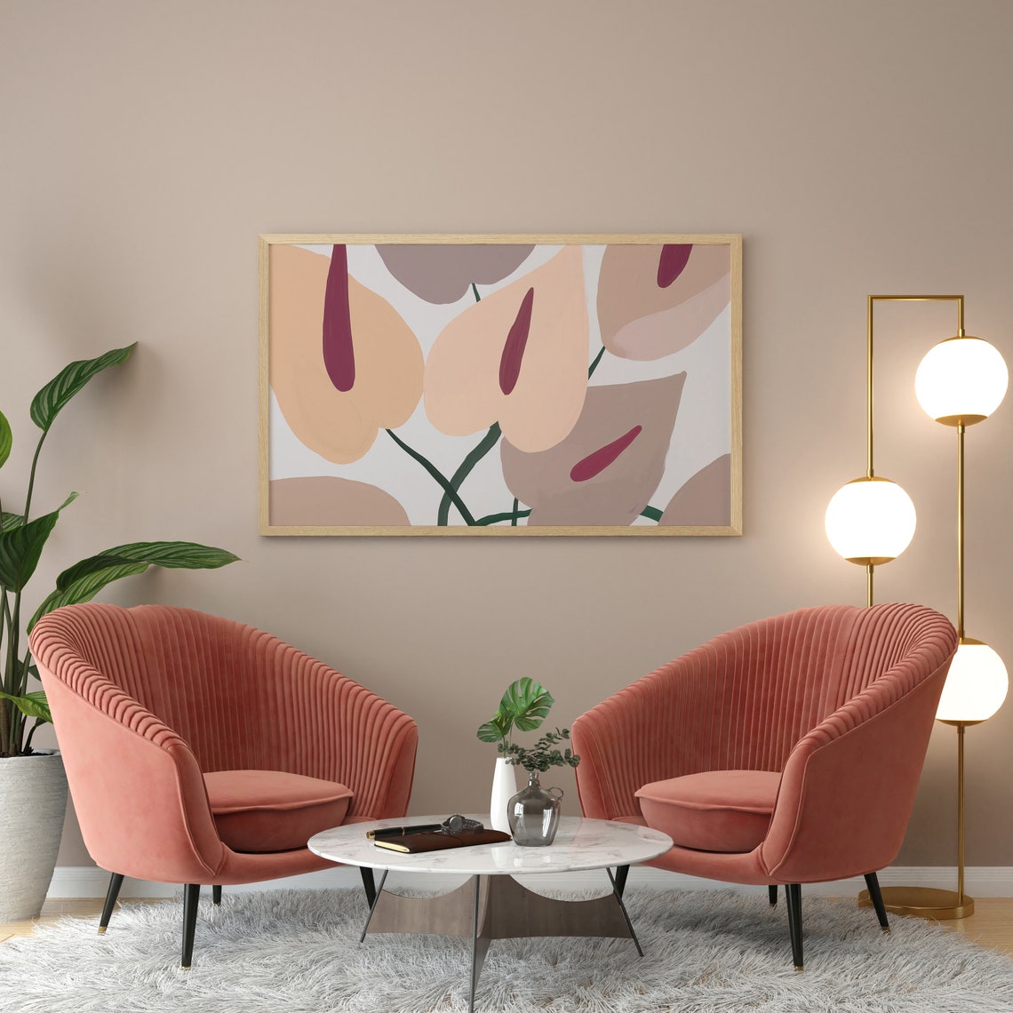 Beige Abstract Anthurium Botanical Modern Minimal Art Poster - Image 2