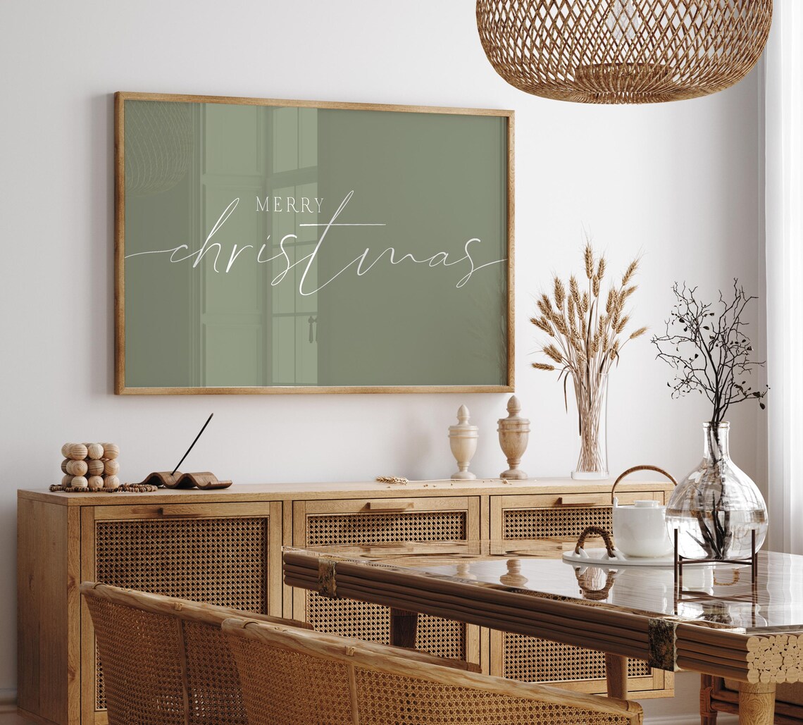 Sage Green Merry Christmas Script Typography Chic Modern Holiday Poster - Image 2
