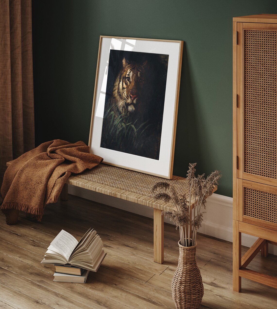 Dark Moody Tiger Portrait Vintage Wildlife Oil Painting Poster - Image 2
