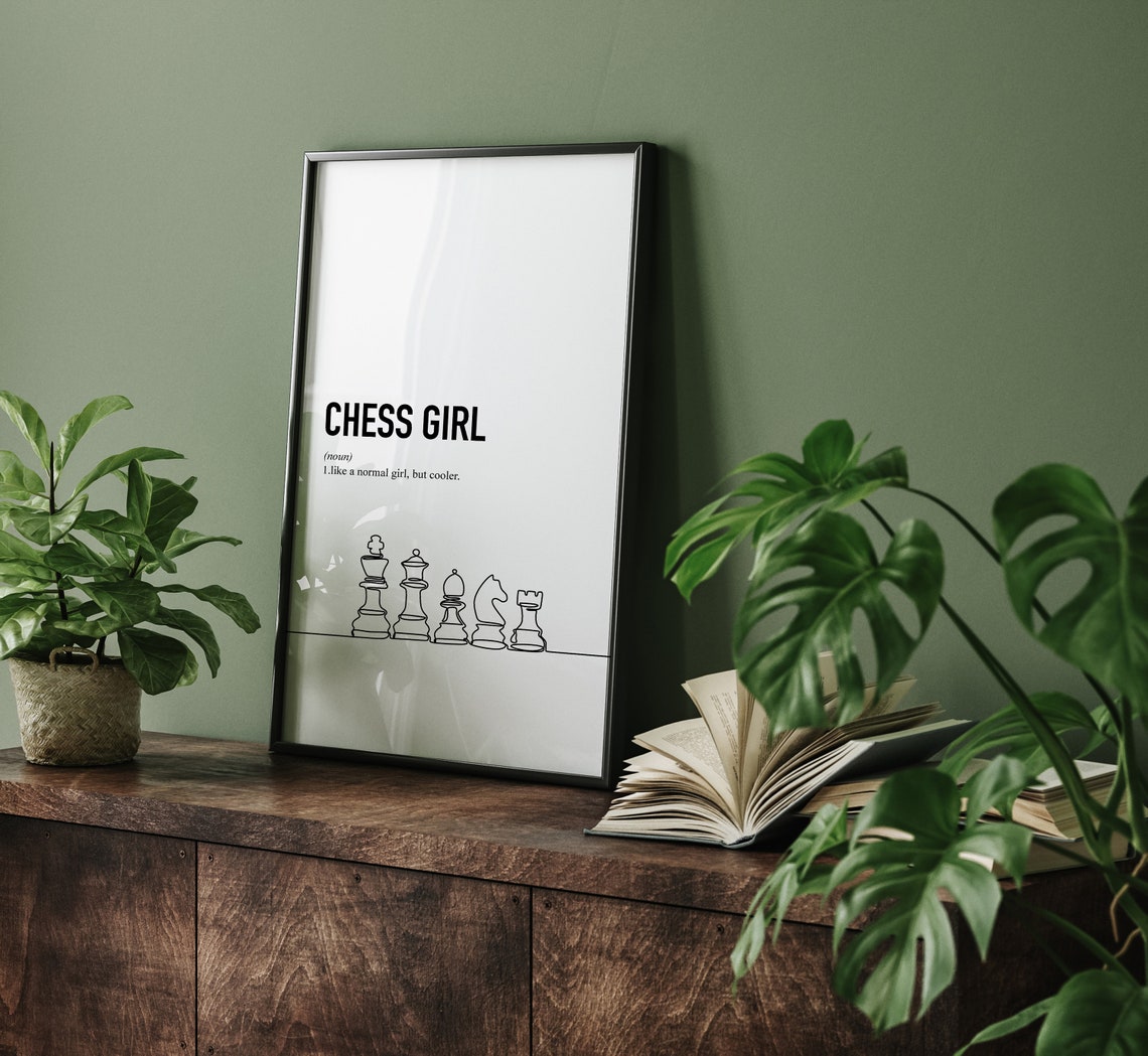 Chess Girl Definition Funny Single Line Chess Pieces Art Poster - Image 2