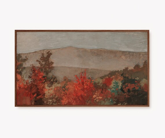 Moody Autumn Hills Rustic Oil Painting Landscape Decor Poster