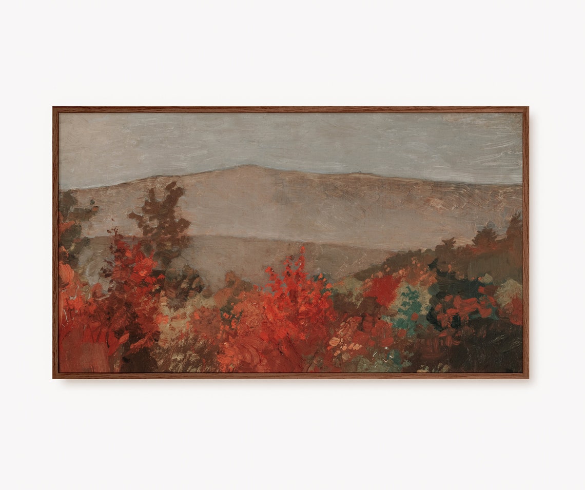 Moody Autumn Hills Rustic Oil Painting Landscape Decor Poster