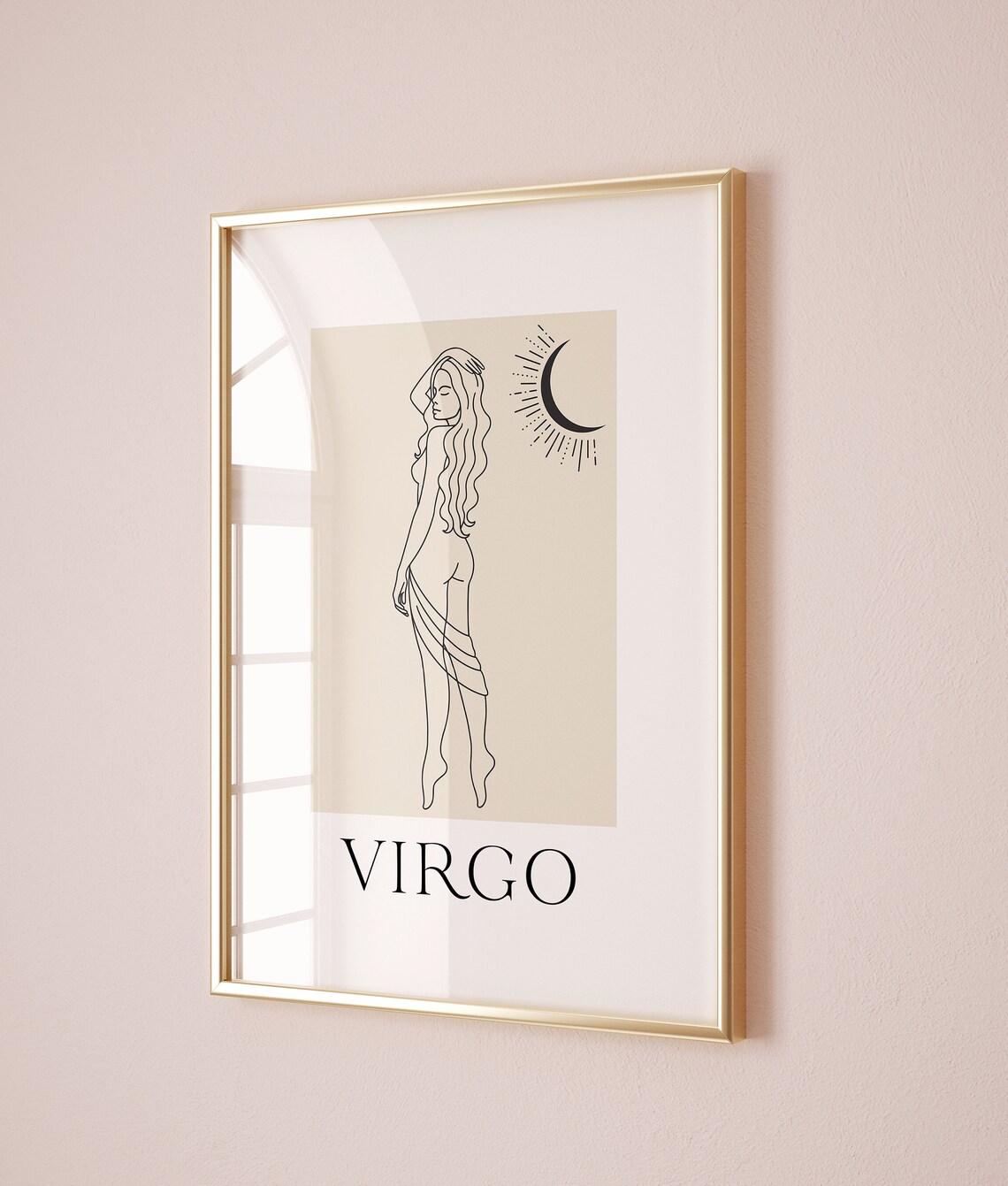 Virgo Zodiac Woman with Radiant Crescent Moon Minimal Art Poster