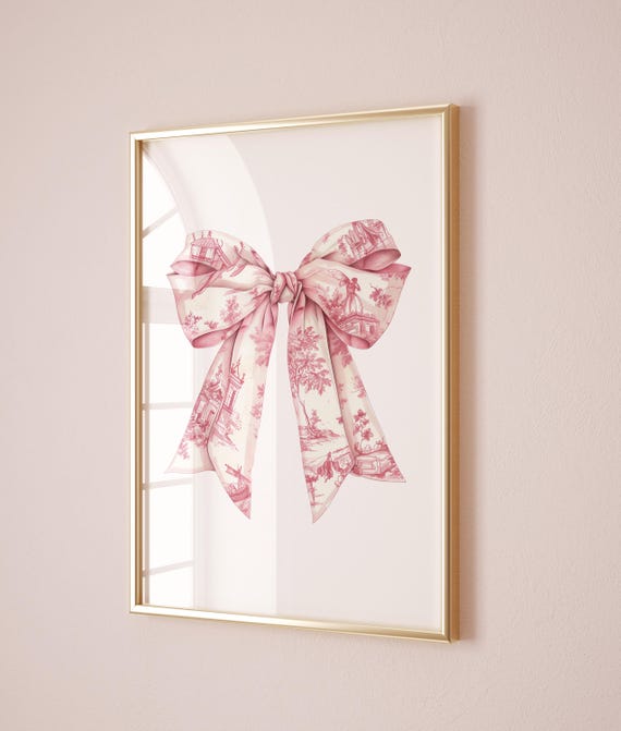 Coquette Pink Bows Nursery Art Print, Chinoiserie