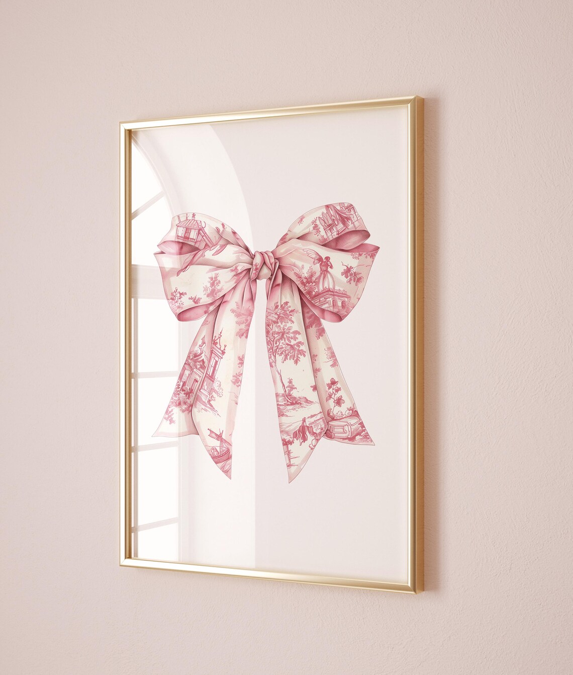 Coquette Pink Bows Nursery Art Print, Chinoiserie