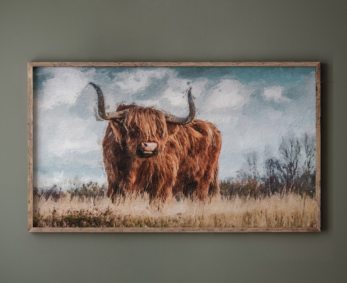 Highland Cow Oil Painting Rustic Country Farmhouse Decor Poster - Image 2