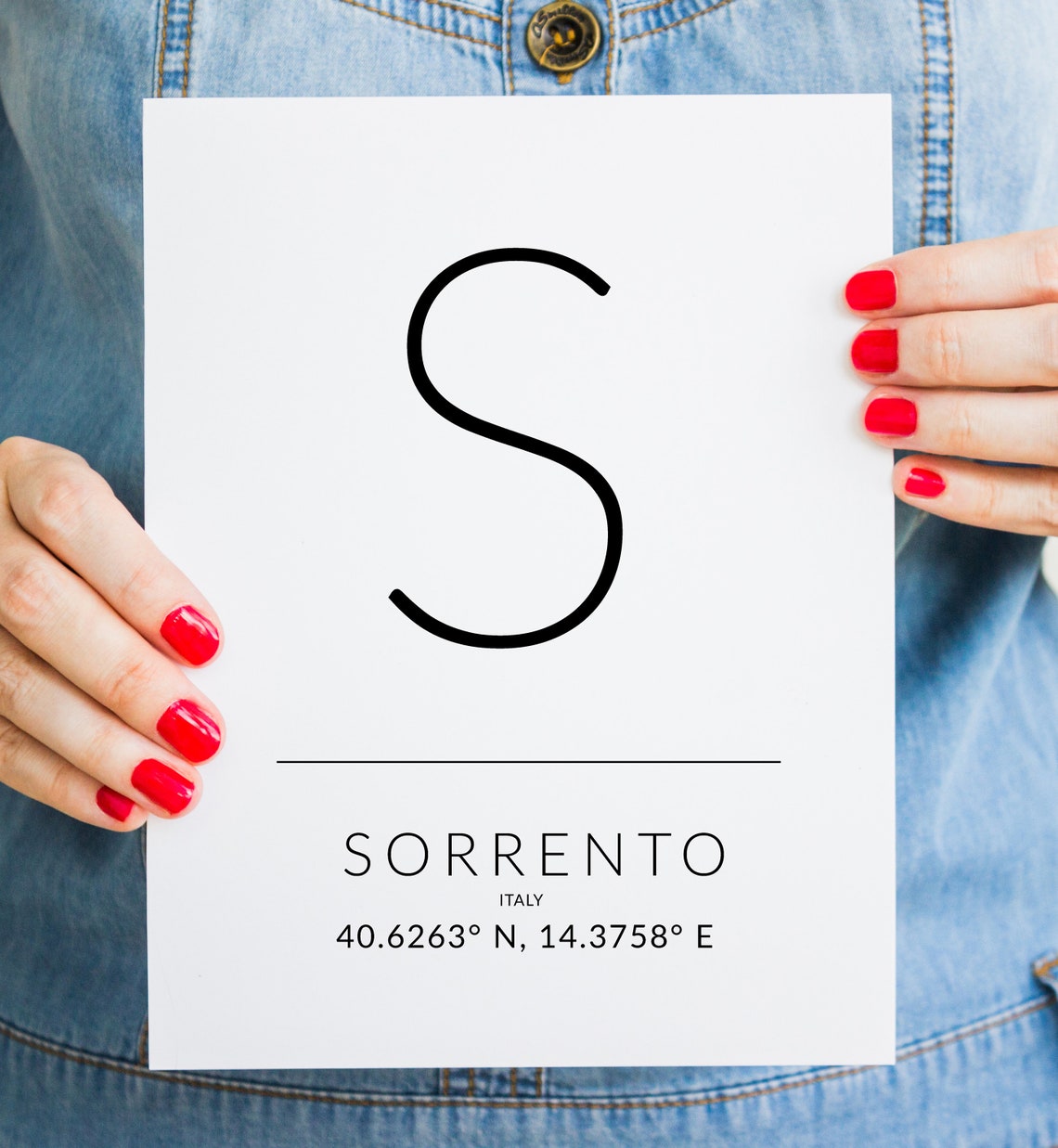 Personalized Sorrento Italy GPS Coordinates Letter S Poster for Her