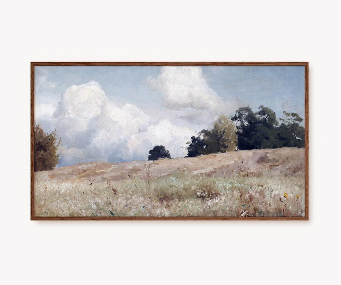Spring Landscape Oil Painting, Vintage Country Art Print