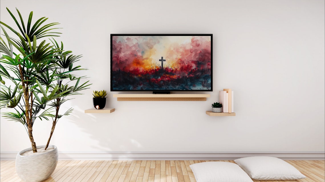He Is Risen Watercolor Cross Easter Sunrise Christian Poster - Image 2