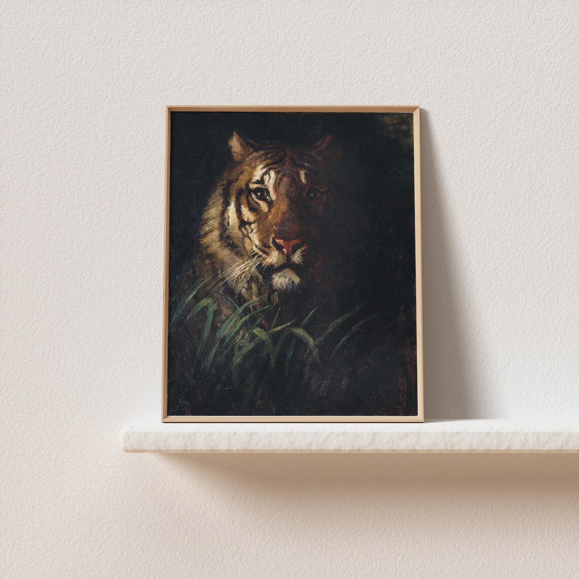 Dark Moody Tiger Portrait Vintage Wildlife Oil Painting Poster