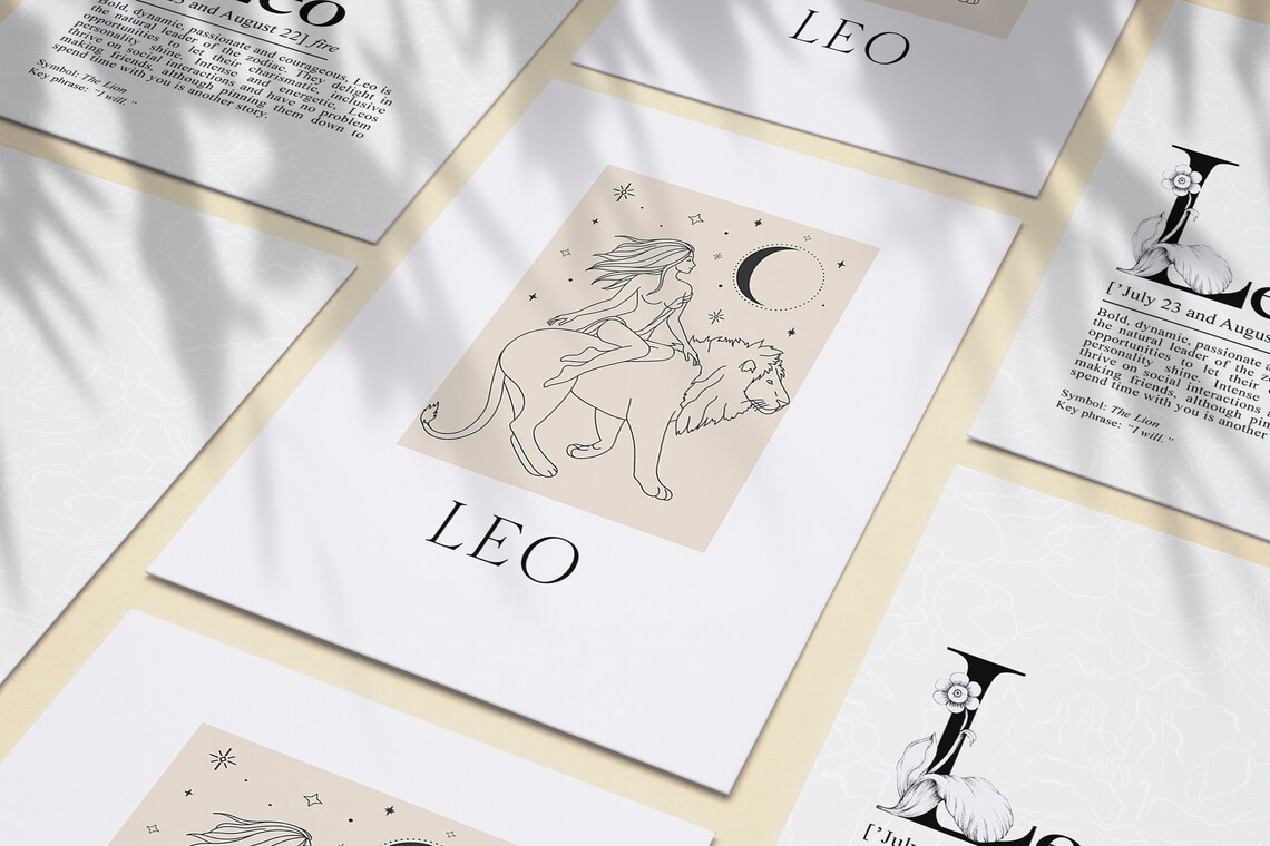 Leo Zodiac Celestial Woman and Lion Minimalist Line Art Print - Image 2