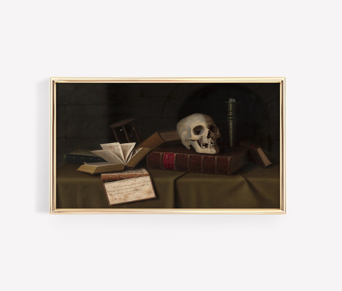 Dark Academia Halloween Gothic Skull Art Print - Image 2