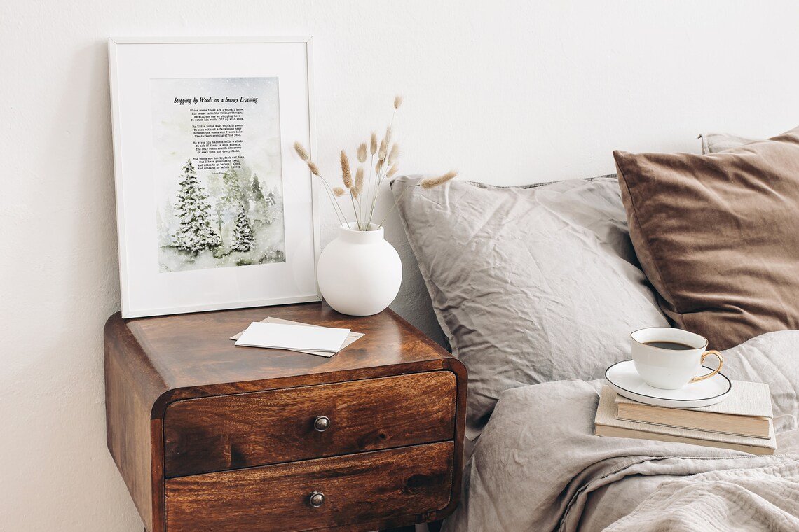 Robert Frost Snowy Evening Christmas Quotes Art Print - Image 2