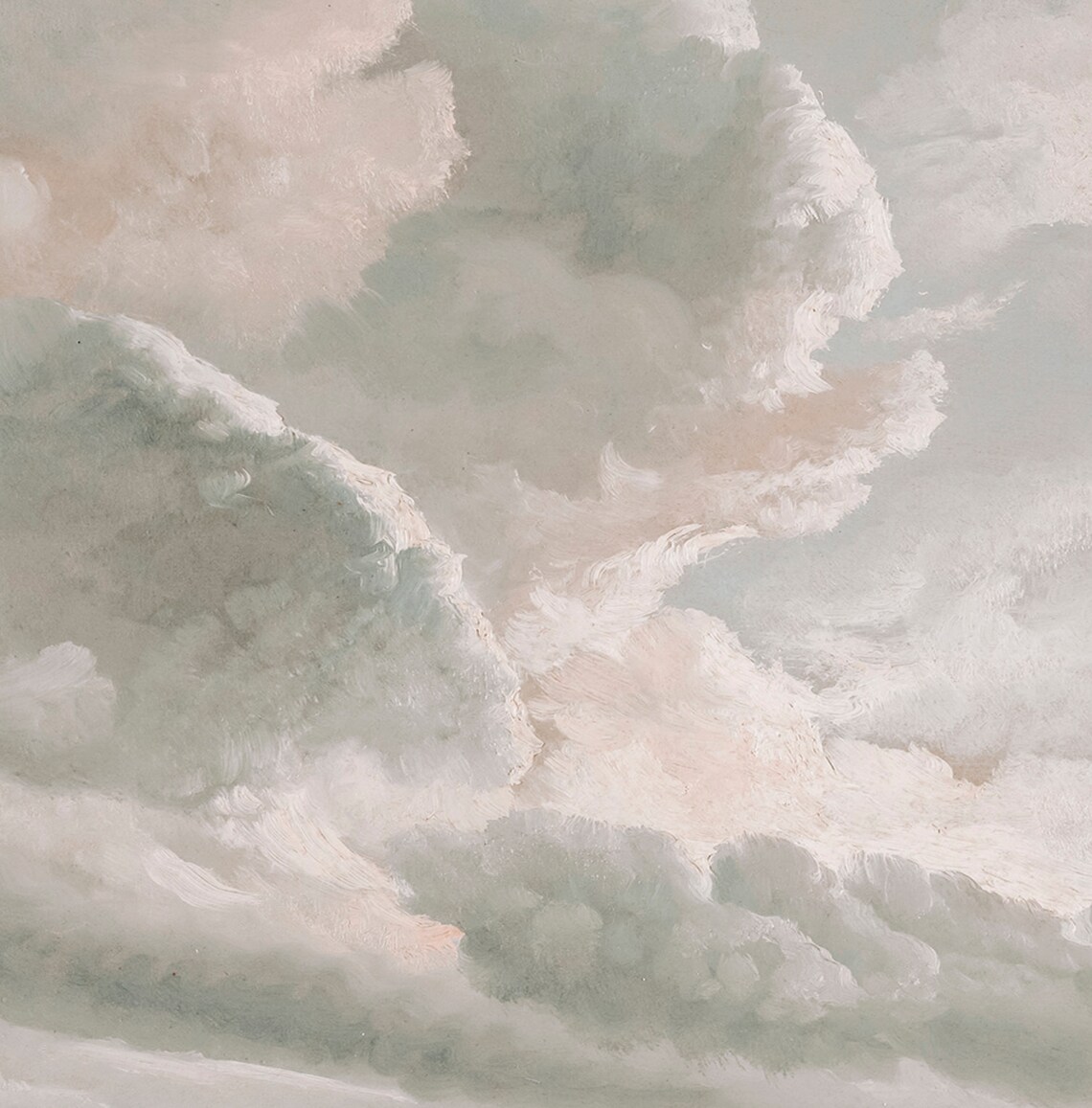 Billowing Clouds Vintage Sky Oil Painting Serene Landscape Poster - Image 2