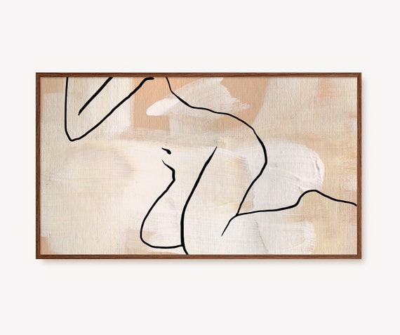 Minimal Modern Frame Tv Art Minimalist Woman Line Art Neutral Abstract Nude Line Drawing