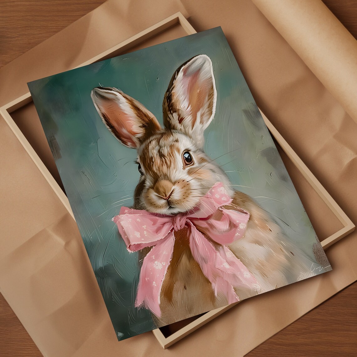 Easter Bunny Rabbit With Pink Bow, Grandmillennial - Image 2