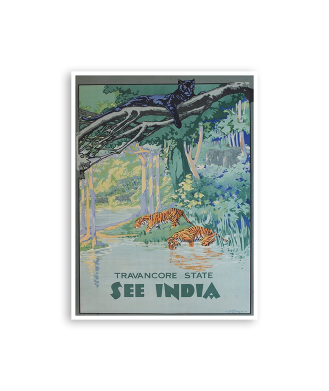 India Travancore State Retro Travel Poster Print