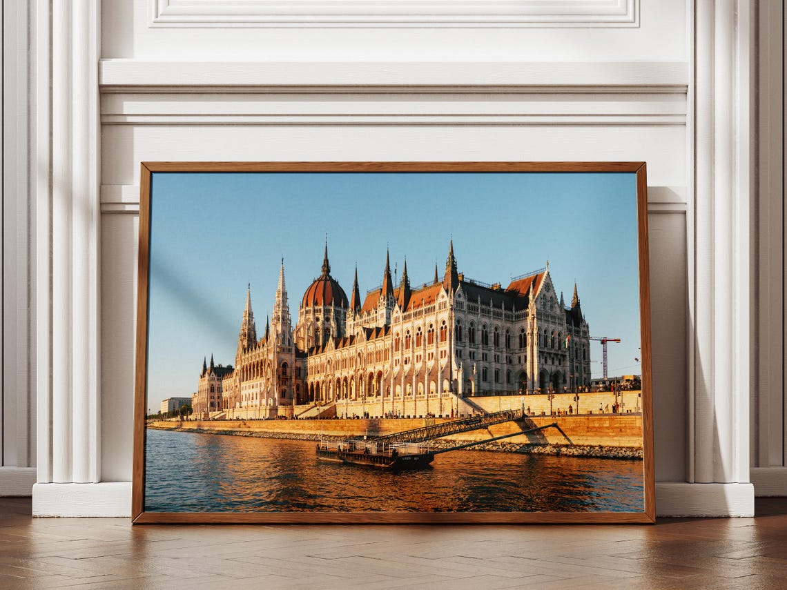 Budapest Parliament Danube Sunset Europe Architecture Travel Poster
