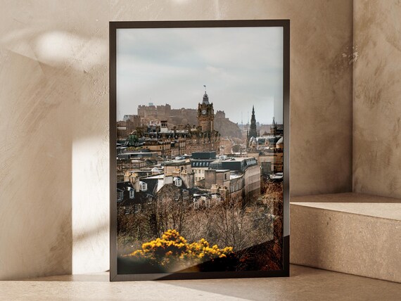 Edinburgh Cityscape Print Scotland Wall Art March Yellow Flower Urban Photography Travel Poster