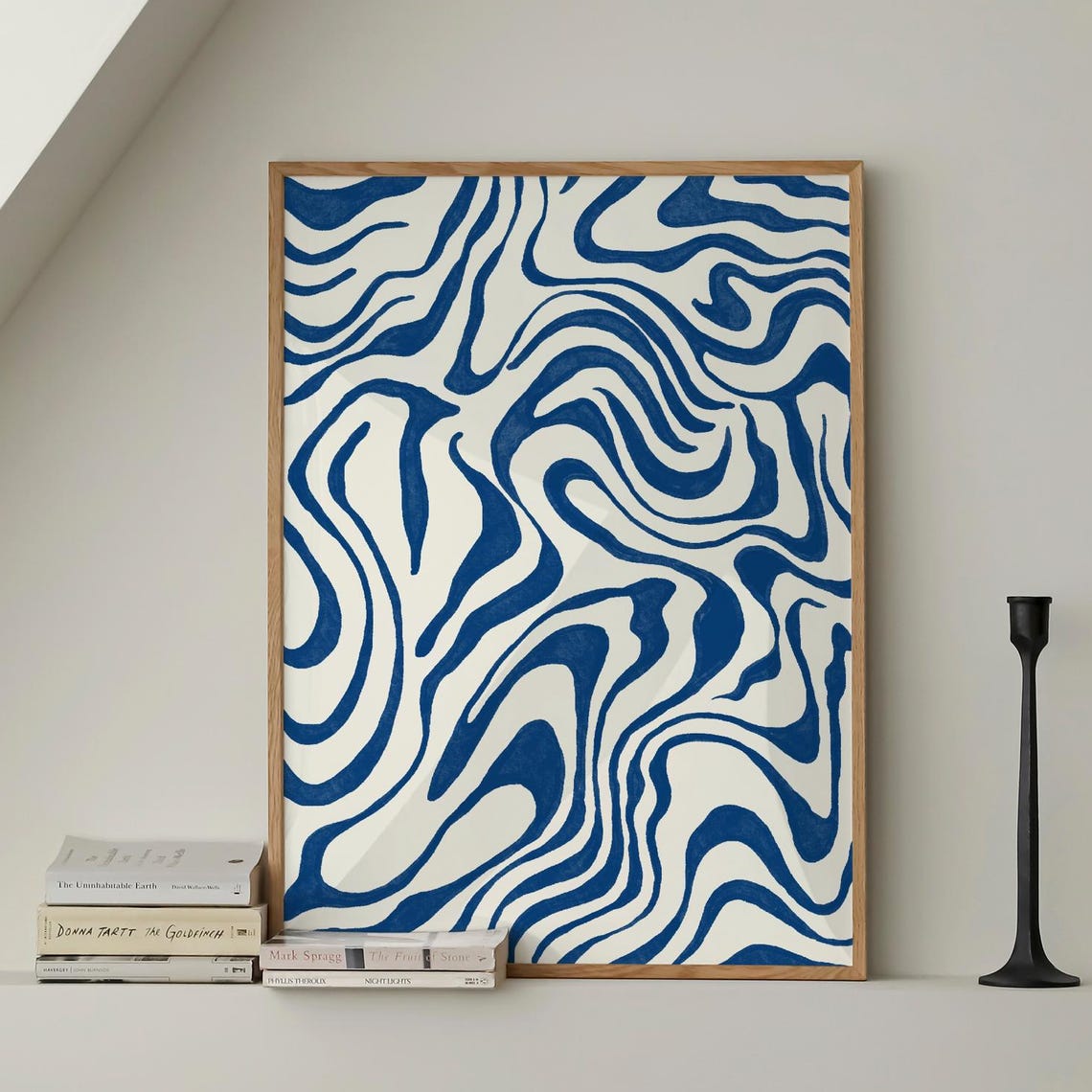 Blue Psychedelic Swirl Abstract Minimalist Fluid Art Gift Poster