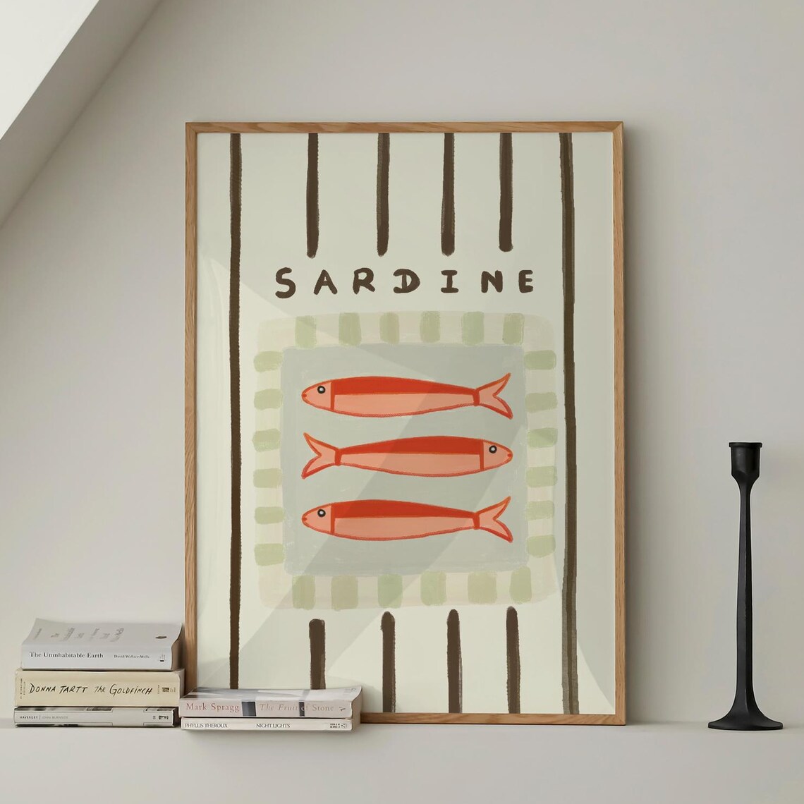 Sardine Fish Kitchen Illustration Brown Striped Retro Gift Poster