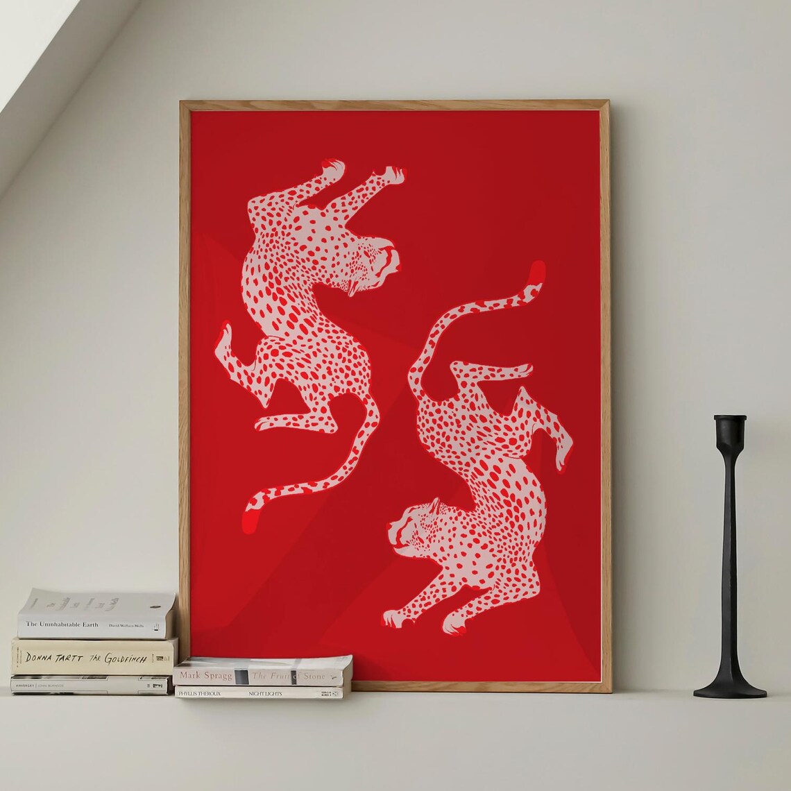 Red Leopard Pair Bold Modern Graphic Animal Safari Art Poster