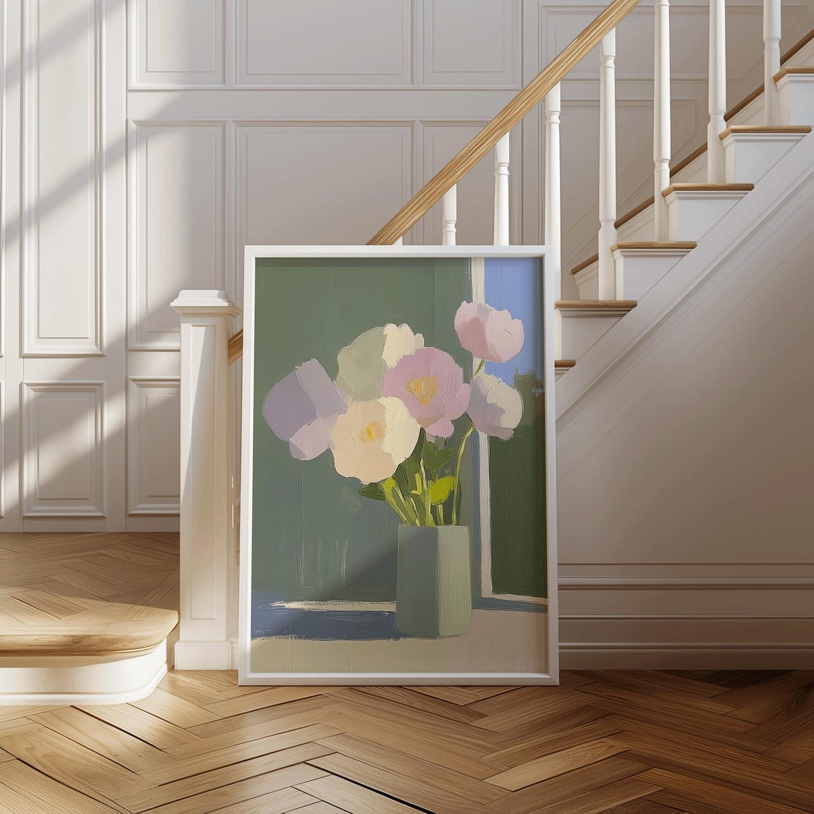 Soft Minimalist Flower Vase Art Pastel Still Life Painting Print Quiet Botanical Wall Decor The Morning