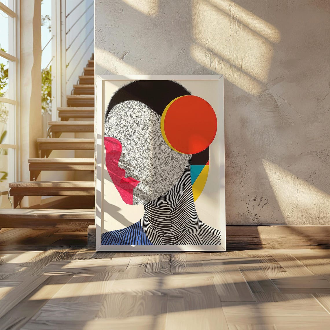 Geometric Sun Female Portrait Poster | Abstract Pop Art Face Artwork