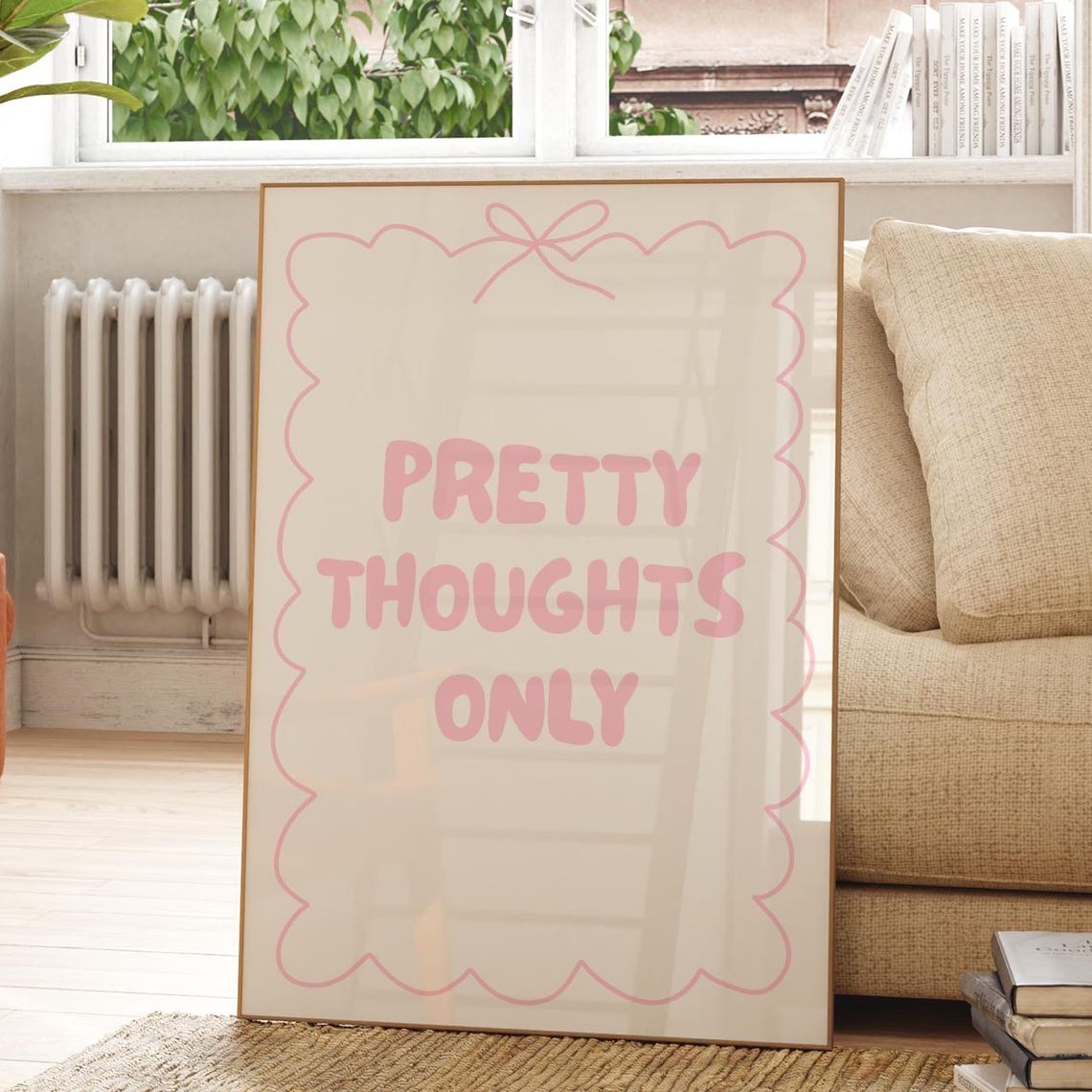 Pretty Thoughts Only Print Pink Wall Art Girly Room Decor Digital Download