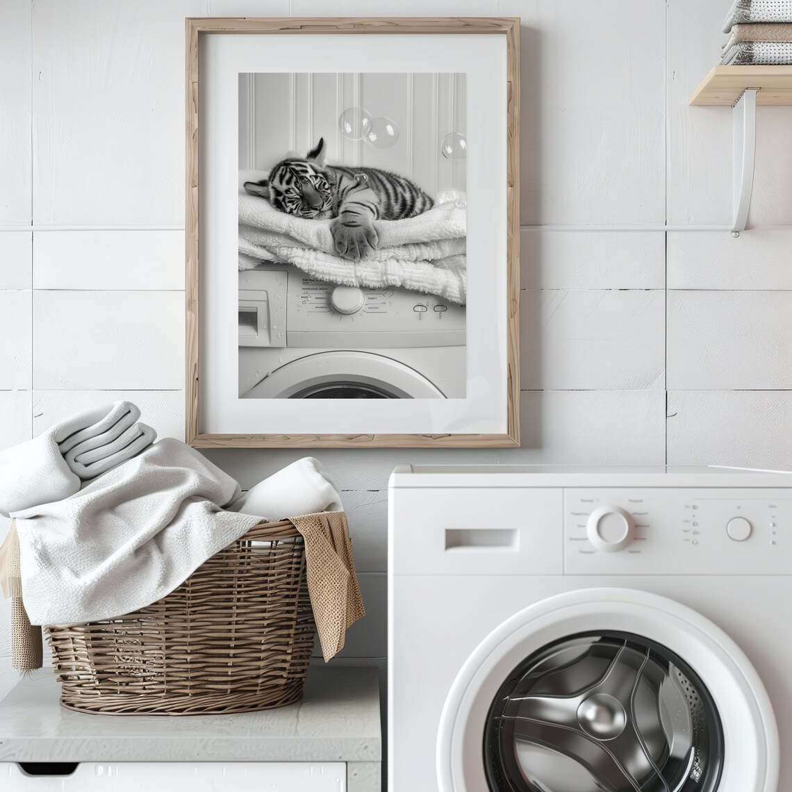 Adorable Tiger Cub Art Print, Black and White - Image 2