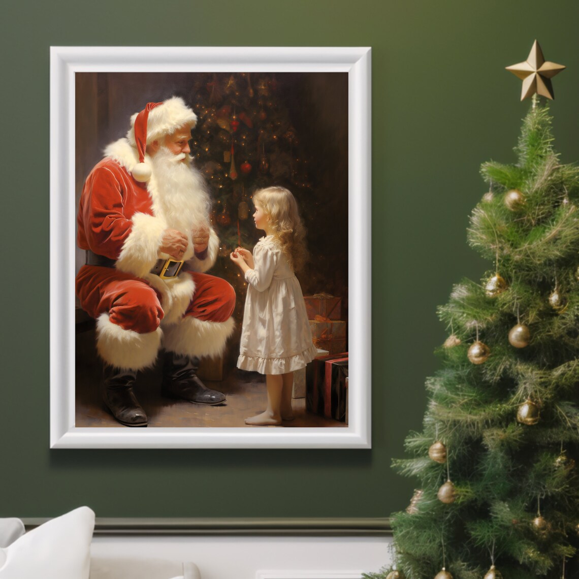 Father Christmas Santa Little Girl Christmas Tree Moment Poster - Image 3