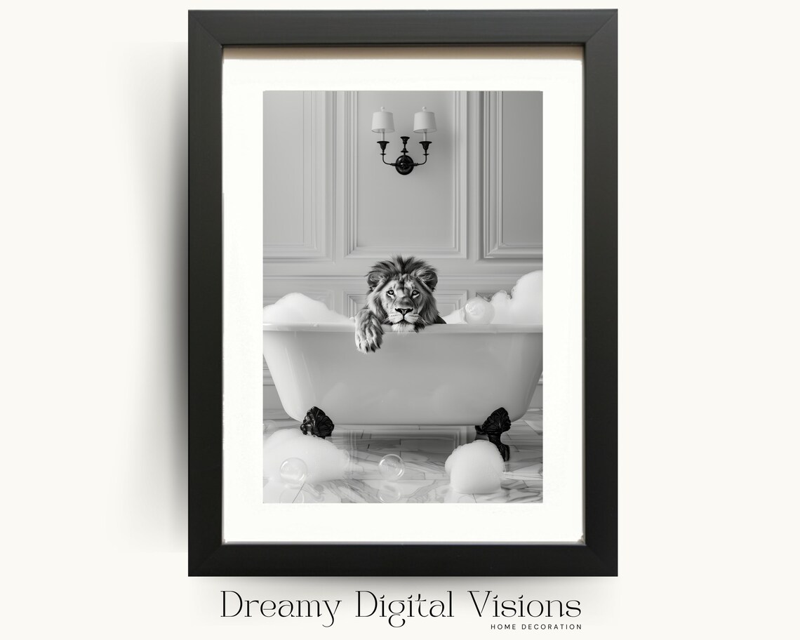 Lion In Bathtub Bathroom Decor Art Print