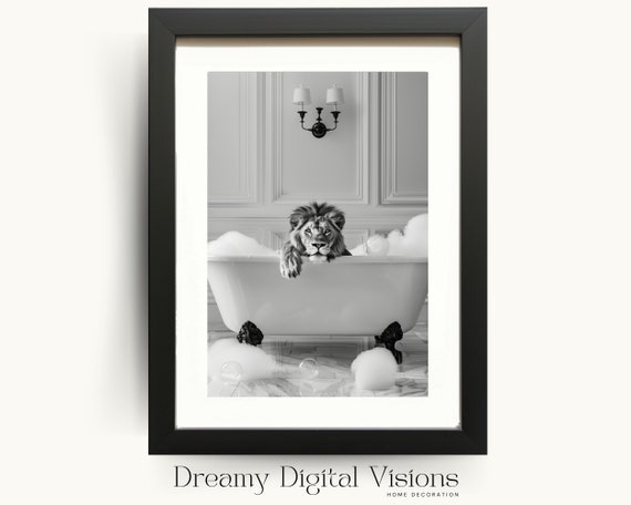 Lion In Bathtub Bathroom Decor Art Print