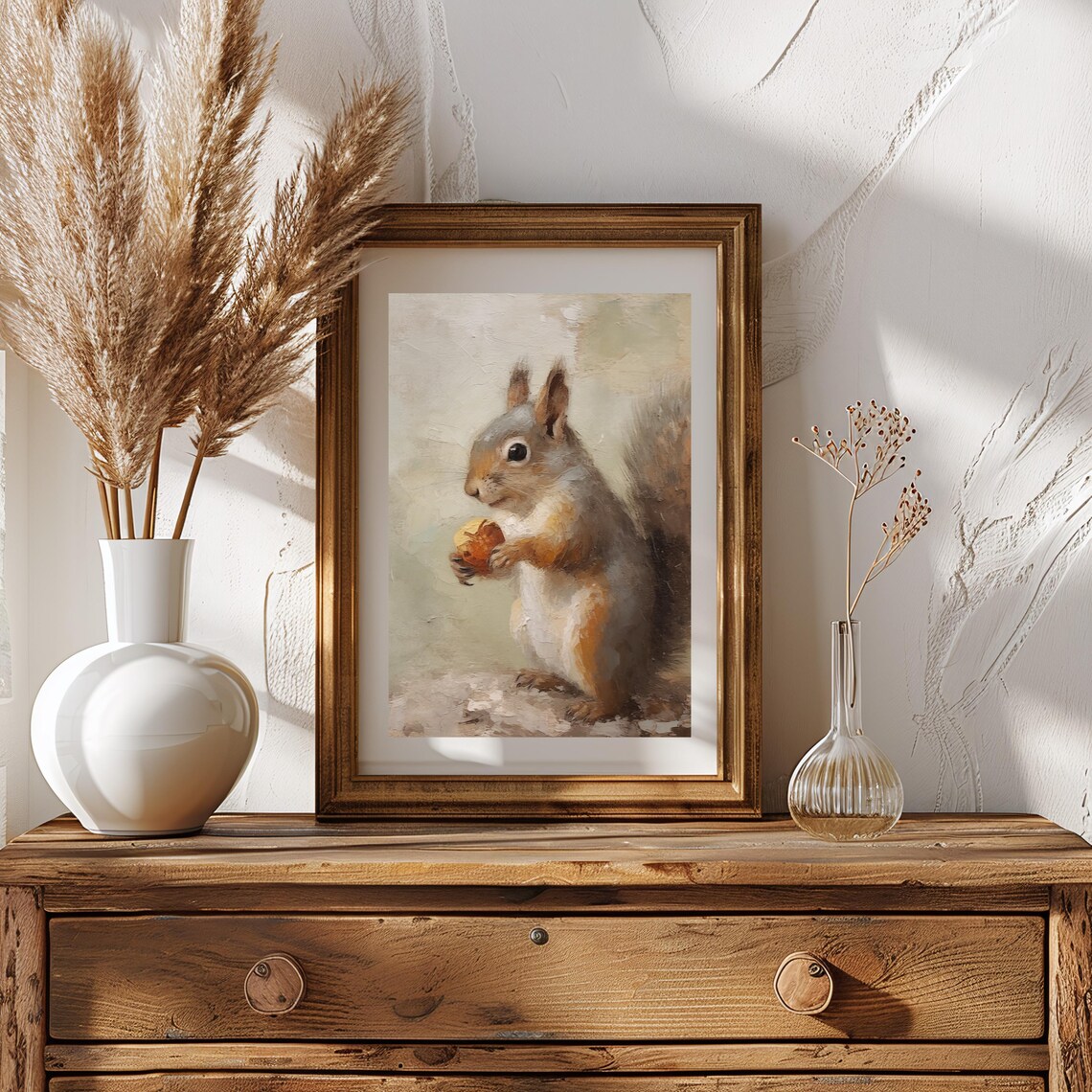 Squirrel With A Nut Autumn Art Print, Rustic Fall Decor - Image 2