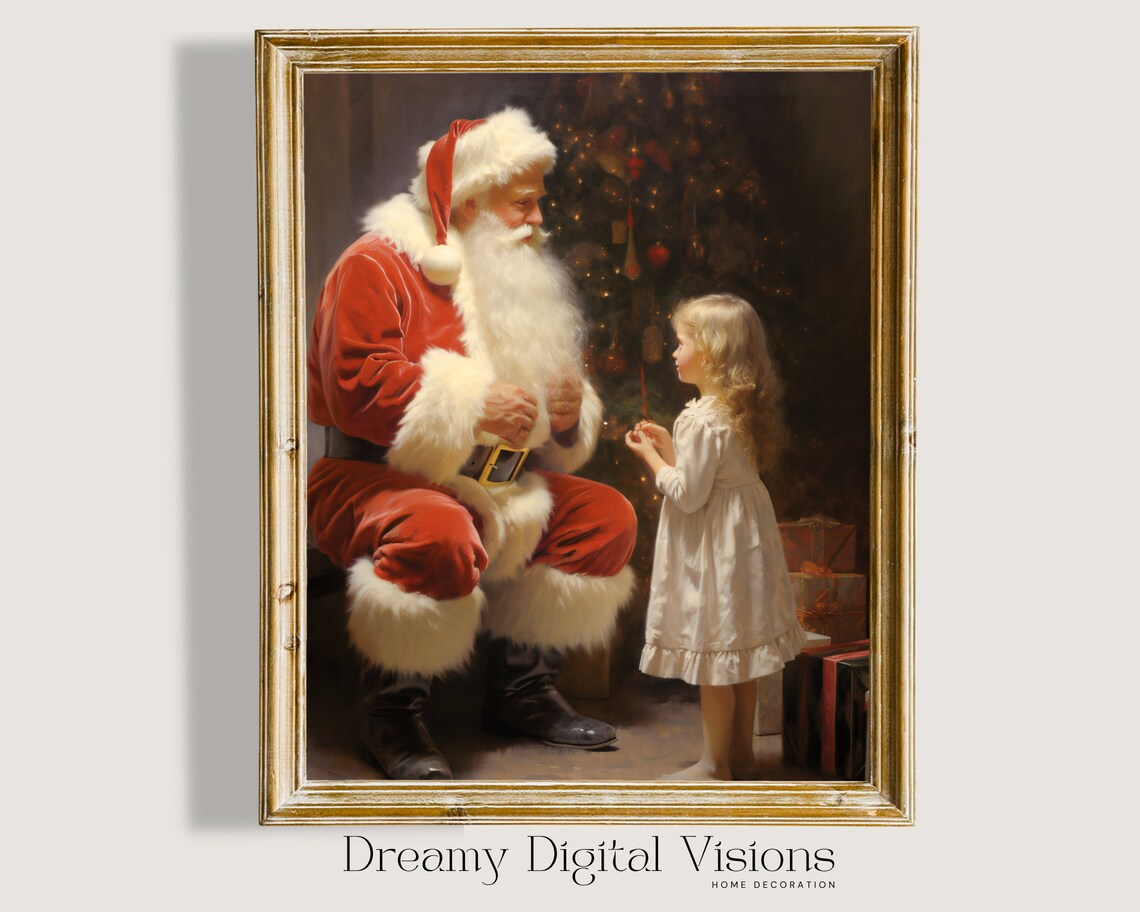 Father Christmas Santa Little Girl Christmas Tree Moment Poster