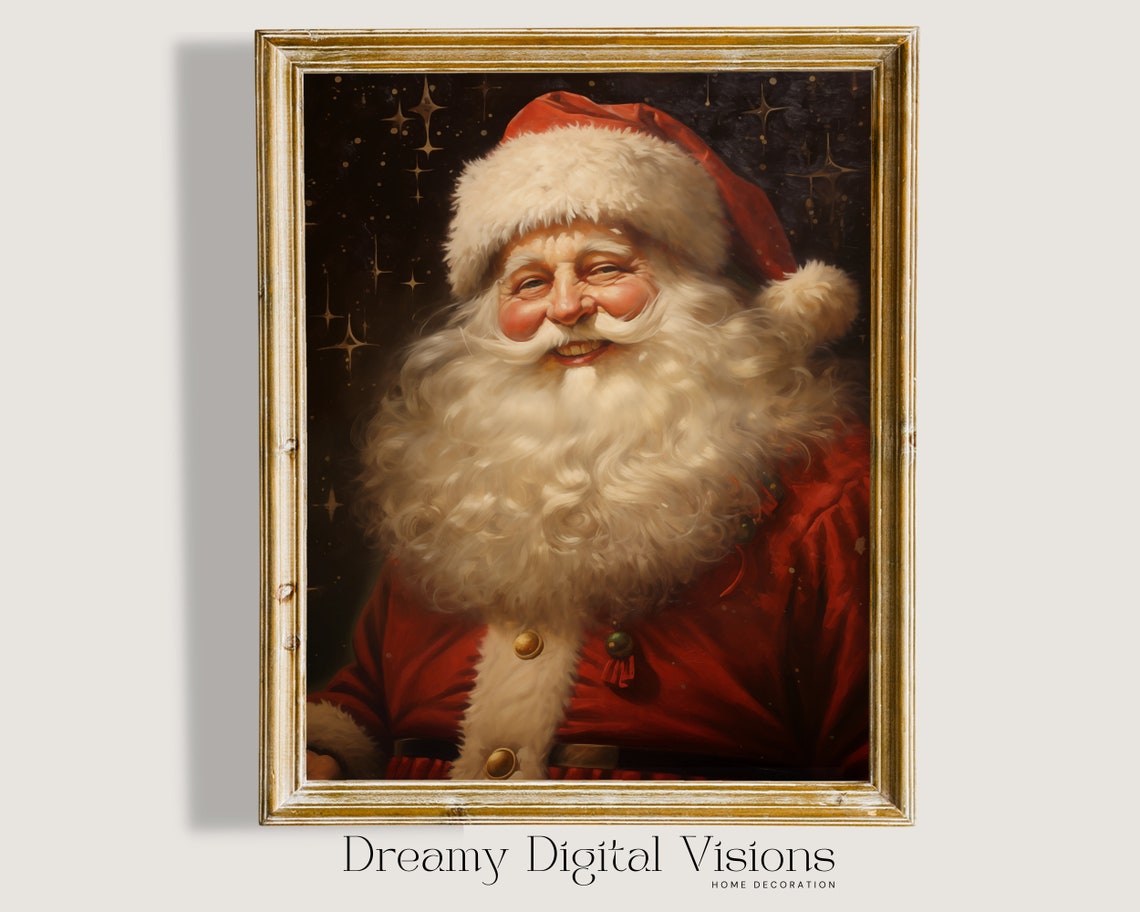 Vintage Father Christmas Smiling Portrait Starry Night Poster