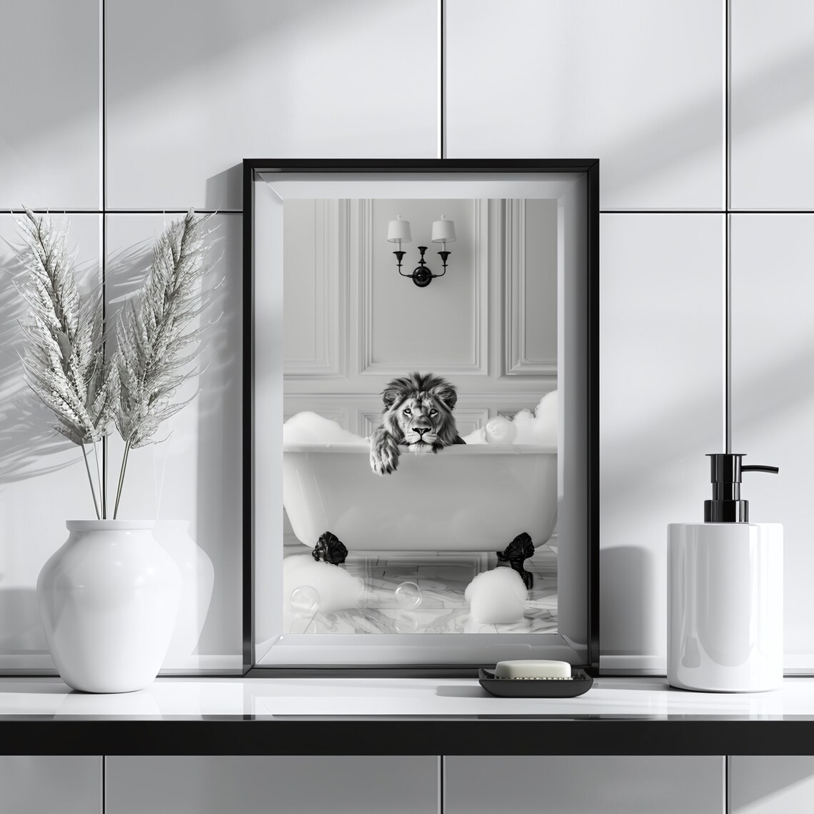 Lion In Bathtub Bathroom Decor Art Print - Image 3