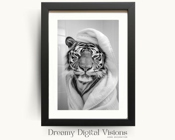 Gorgeous Tiger In A Turban Funny Bathroom Print Cute Animal Bathroom Wall Art Tiger Poster Animal Lovers Gift Bathroom Decor