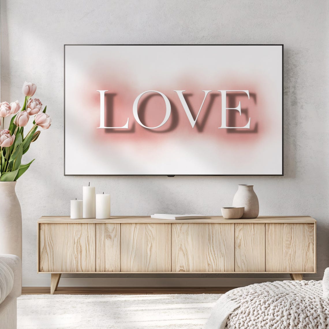 LOVE Typography in White on Blush Pink Modern TV Frame Poster - Image 2