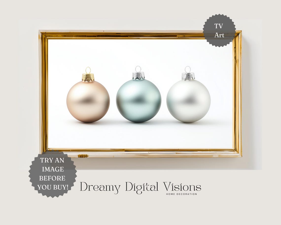 Three Minimalist Christmas Baubles Champagne Sage White Holiday Poster