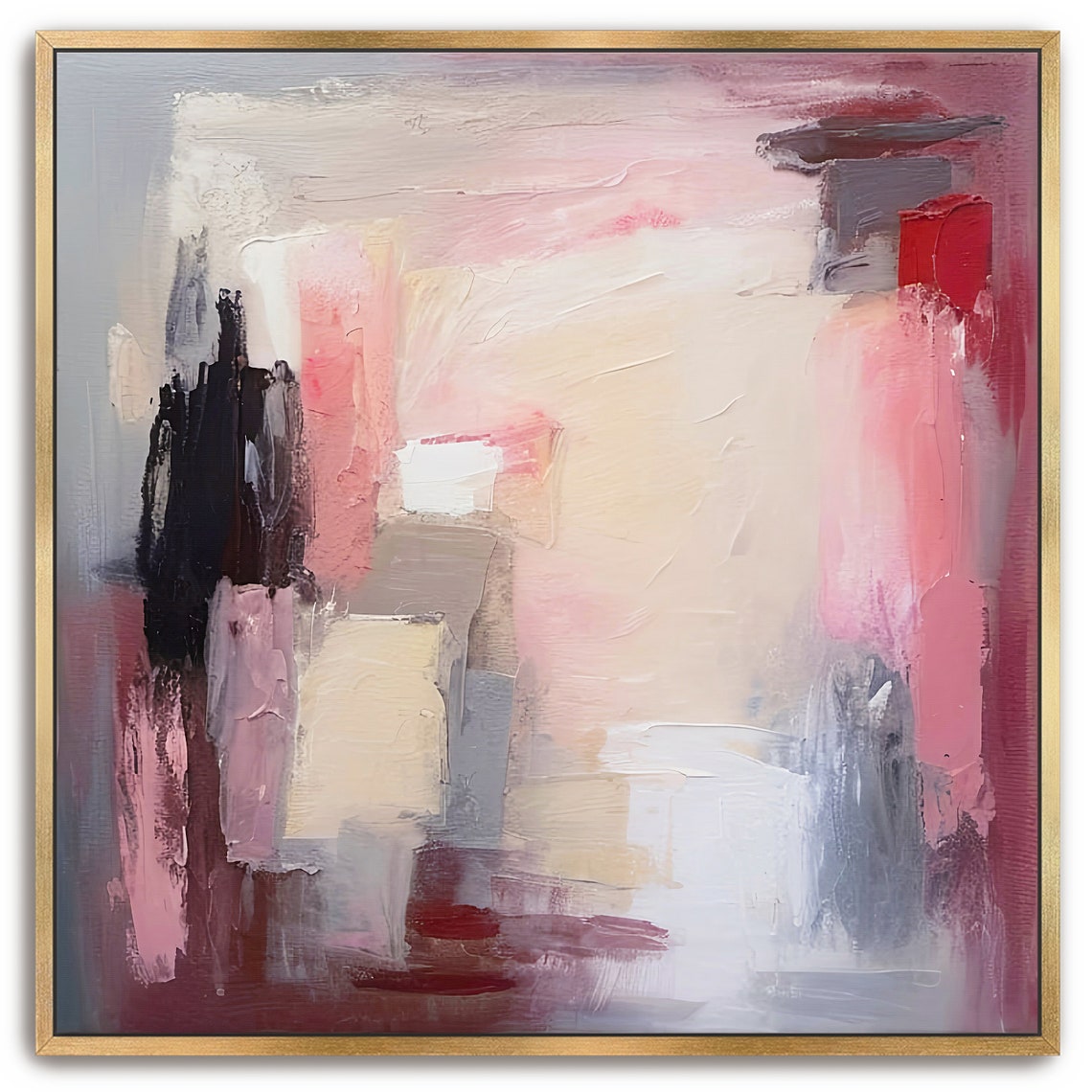Hand Painted Abstract Acrylic Painting Large Artwork Modern Wall Art Pink Beige Gray Textured Framed Wall Decor Abstract Realms - Image 5