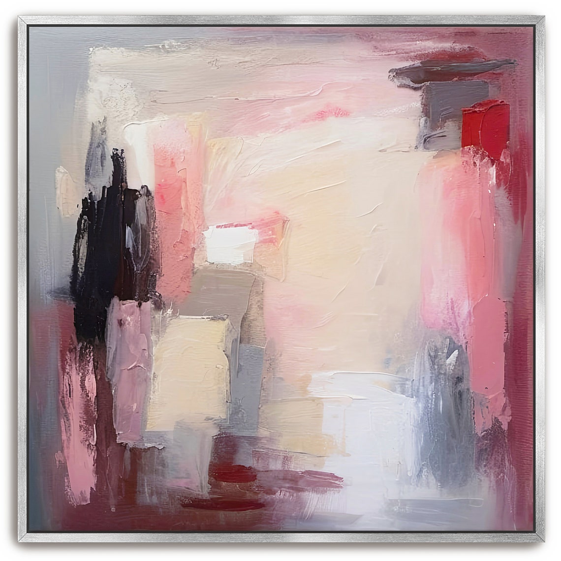 Hand Painted Abstract Acrylic Painting Large Artwork Modern Wall Art Pink Beige Gray Textured Framed Wall Decor Abstract Realms - Image 3
