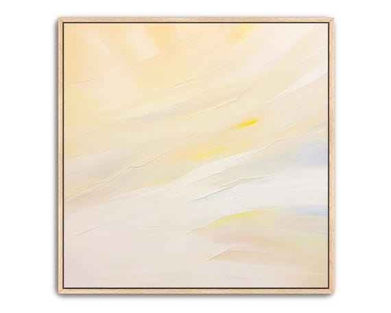 Hand Painted Abstract Acrylic Painting Large Artwork Wall Art Light Pastel Yellow Beige Ivory White Neutral Textured Framed Decor
